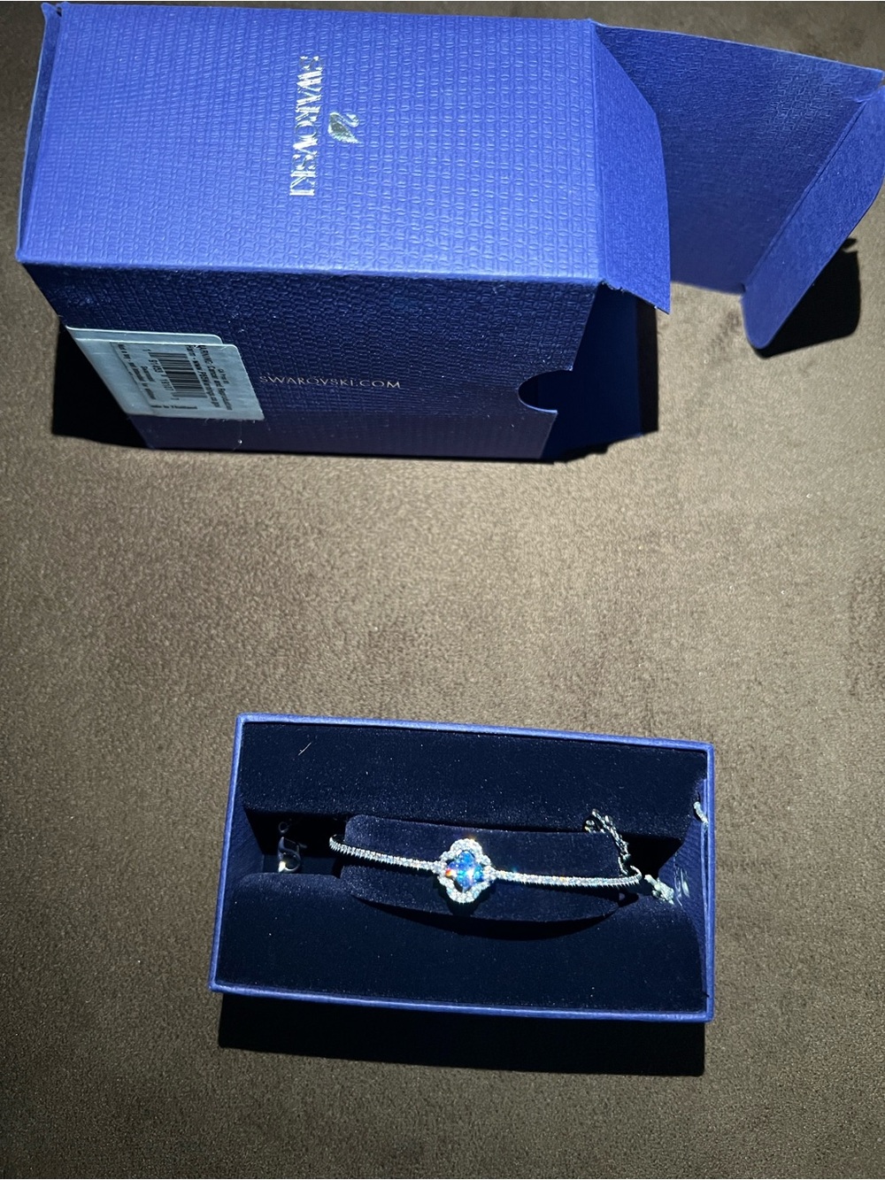 Swarovski Silver Bracelet with Blue Crystal Flower Accent